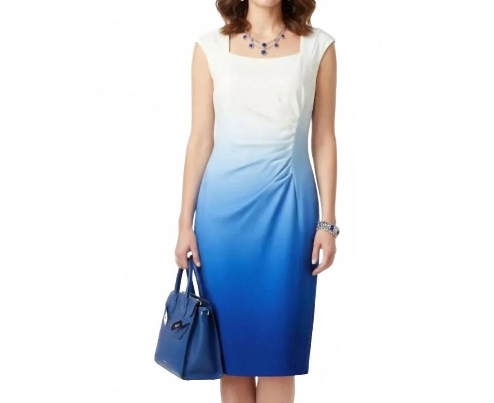 NEW CALVIN KLEIN gradient sleeveless midi dress in blue white